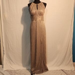 Metallic Halterneck Gown with Thigh Slit